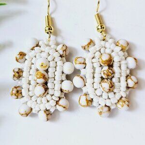 2/$27 | Tan Marble Shield Beaded Indigenous Hoop Earrings | Handmade